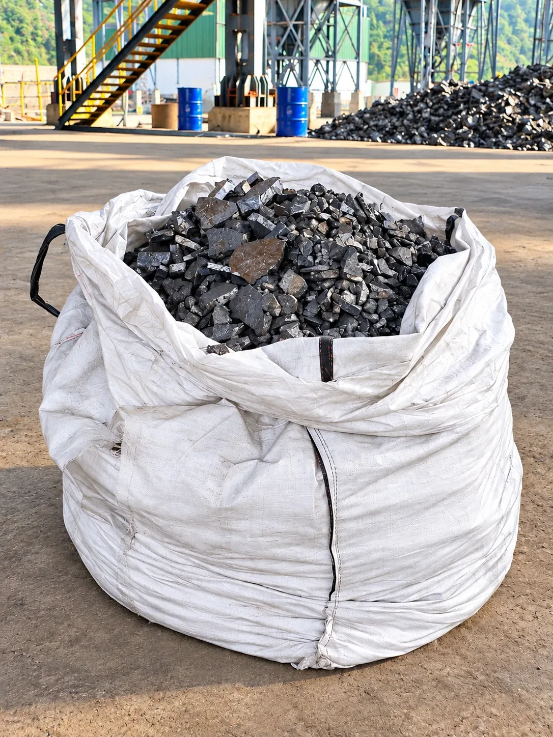 Ferro Silicon lumps in a bulk bag at the Aja Alloys plant, Samtse